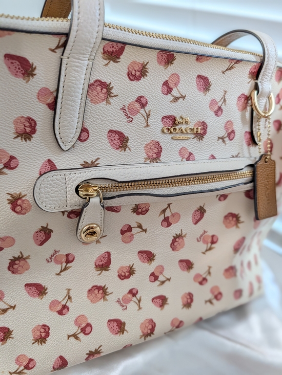 Coach Handbags - COACH Cream Strawberry Print Tote Bag